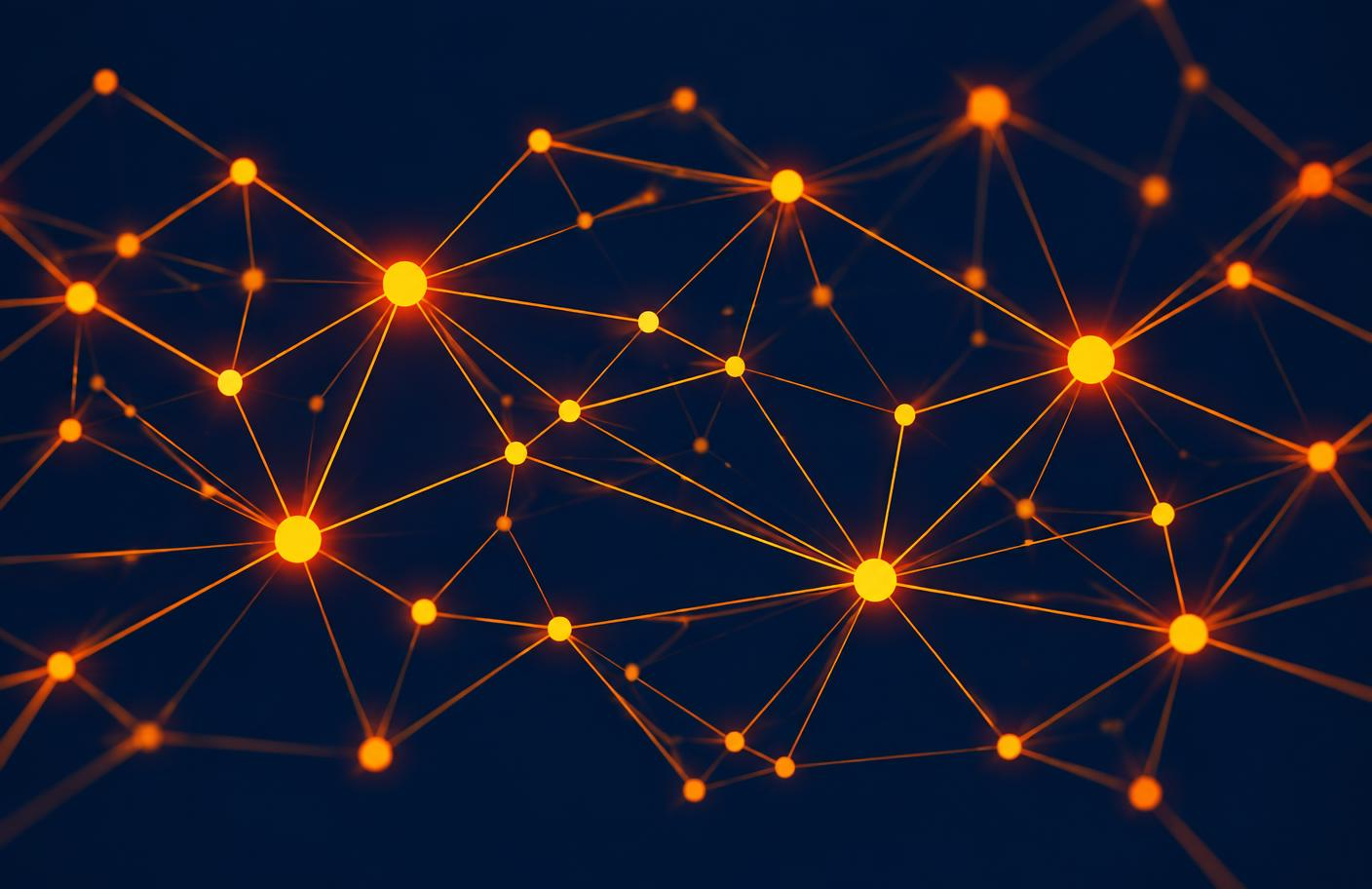 Abstract network of connected nodes on a navy background